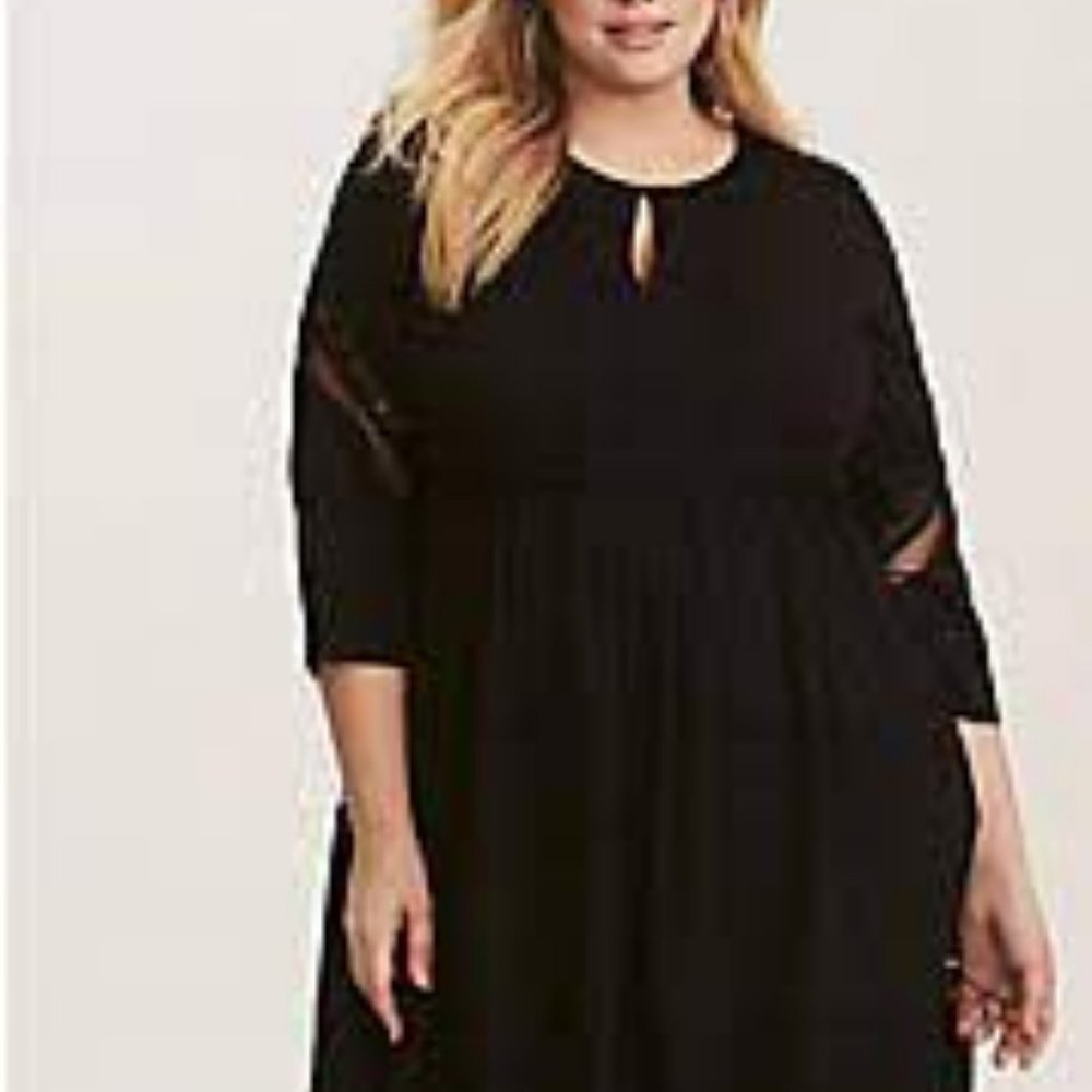 Black Lace Inset Long Sleeved Challis Skater Dress